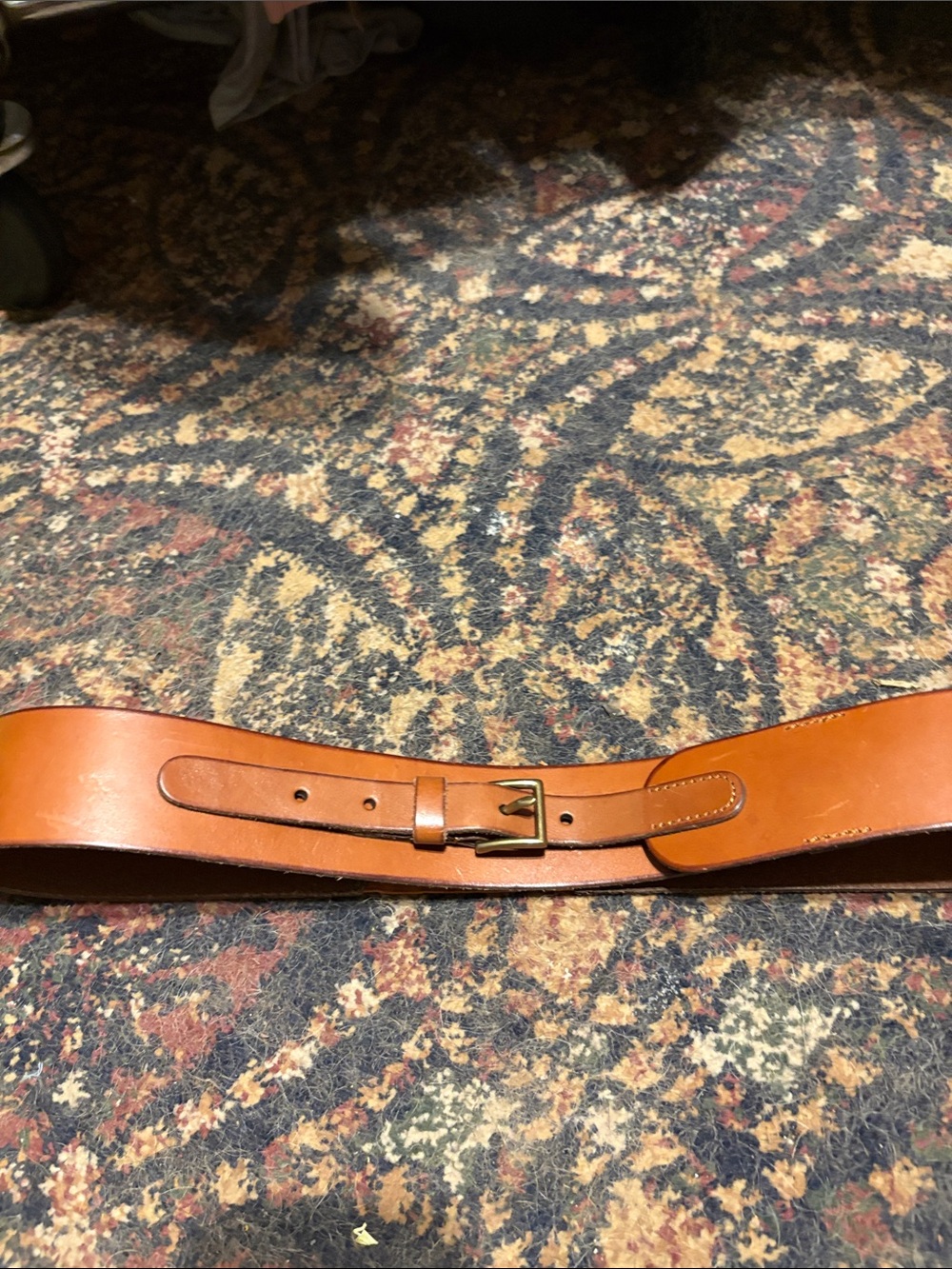 Men's Tan Leather Belt with Brass Buckle